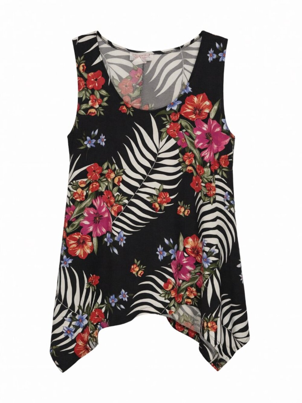 Pretty Woman Black Multicolor Women's Asymmetrical Floral Tank